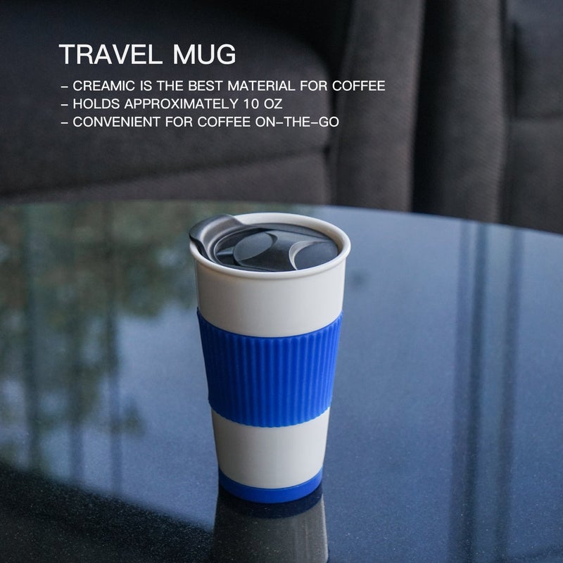 UDMG Ceramic Double Wall Insulated Travel Coffee Cup with Slider Lid, Silicone Sleeve & Built-In Coaster, 10 fl.oz (Coffee) - Image 4